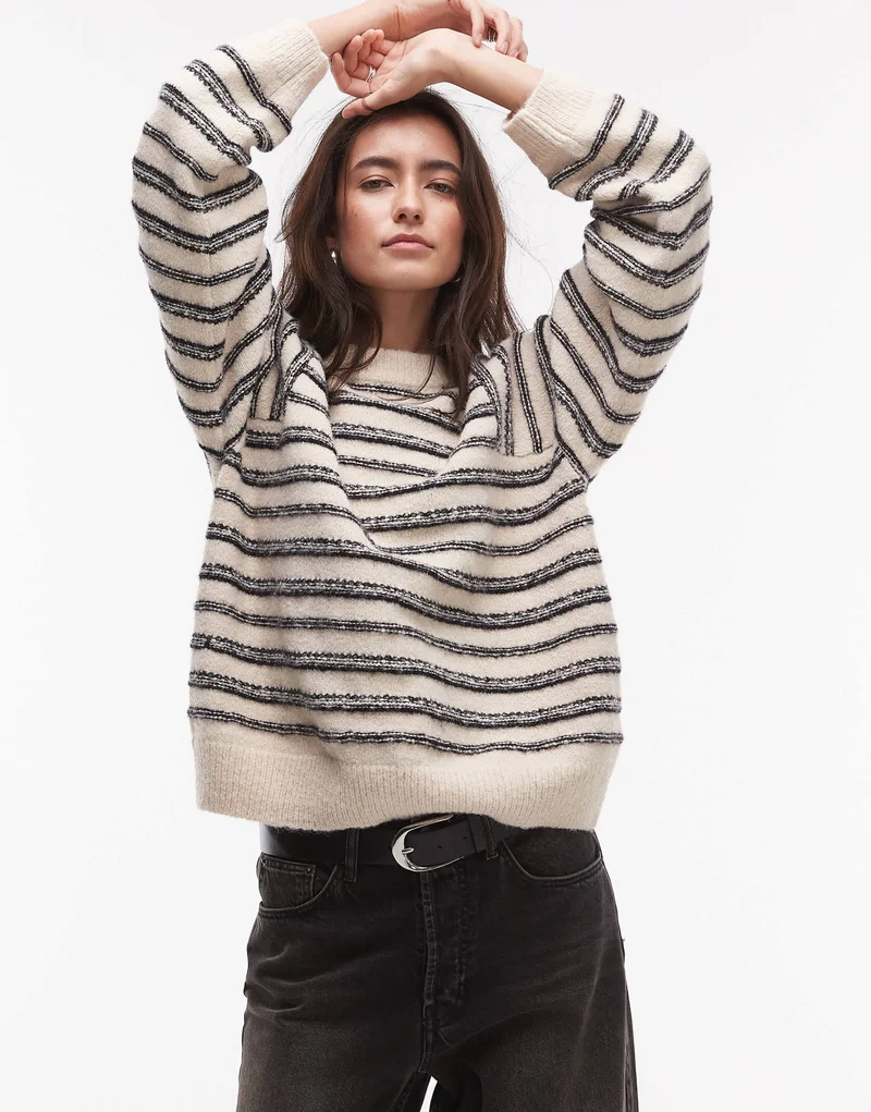 Topshop knitted forward seam stripe jumper in mono