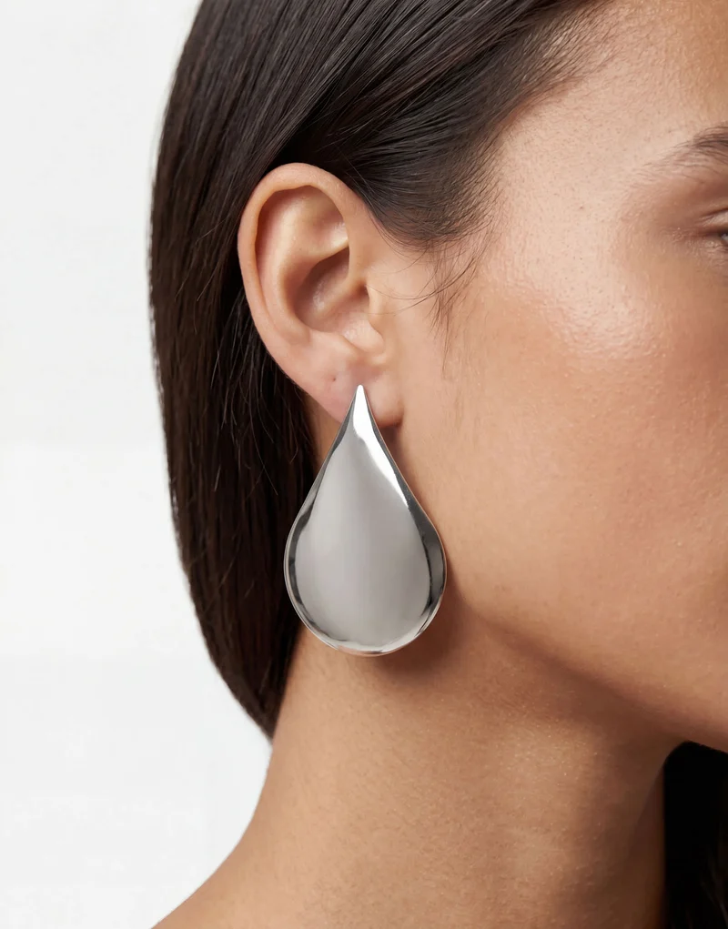 Topshop Cher statement teardrop stud earrings in silver tone