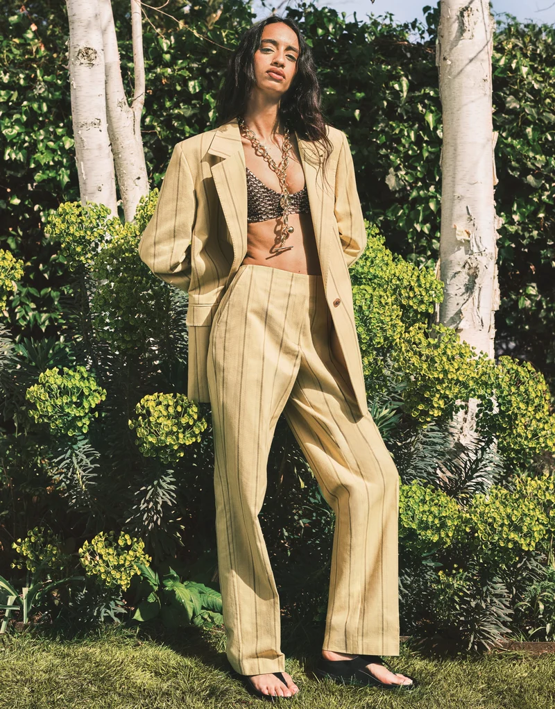 Topshop co ord occasion stripe clean front trouser in yellow