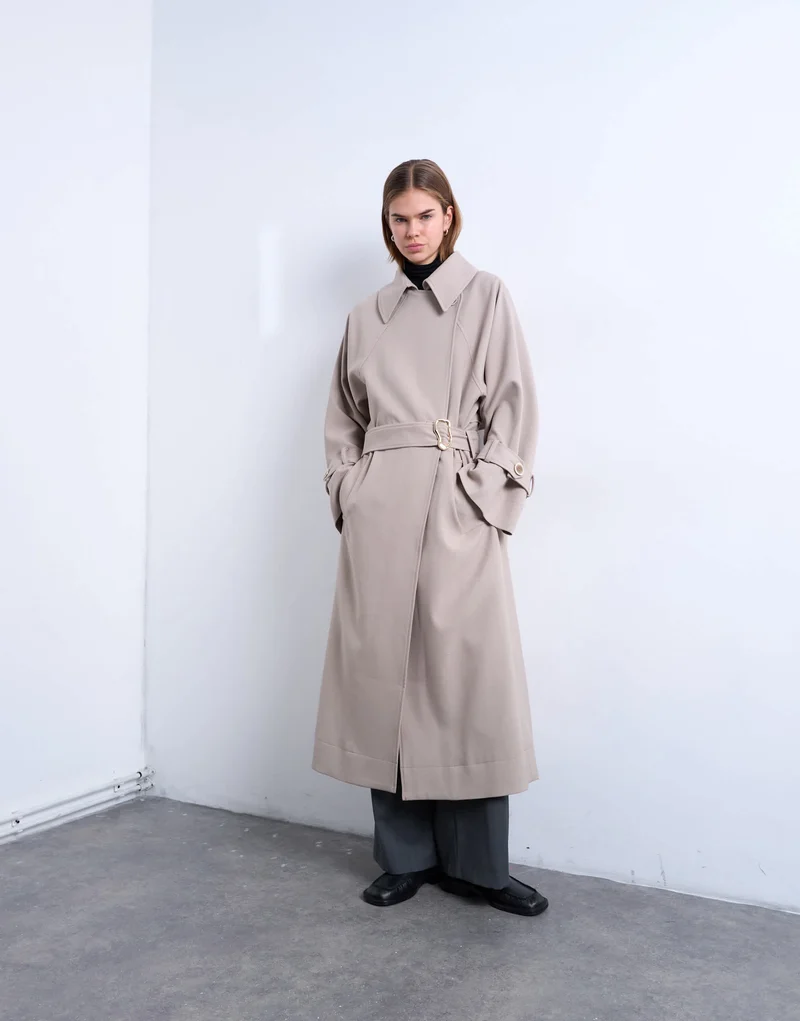 Topshop oversized clean tailored Trench with dropped armhole in stone