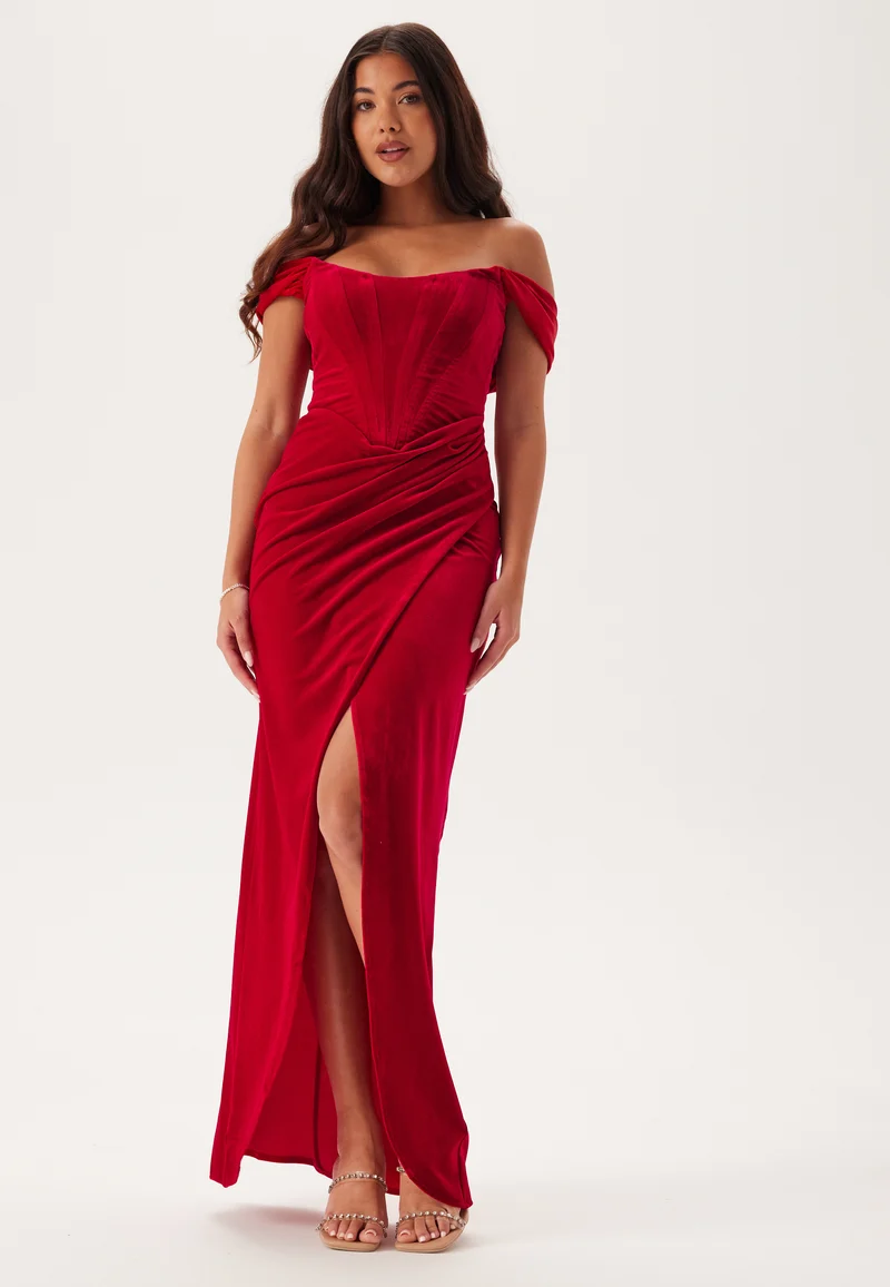 Velvet Bardot Corset Maxi Dres