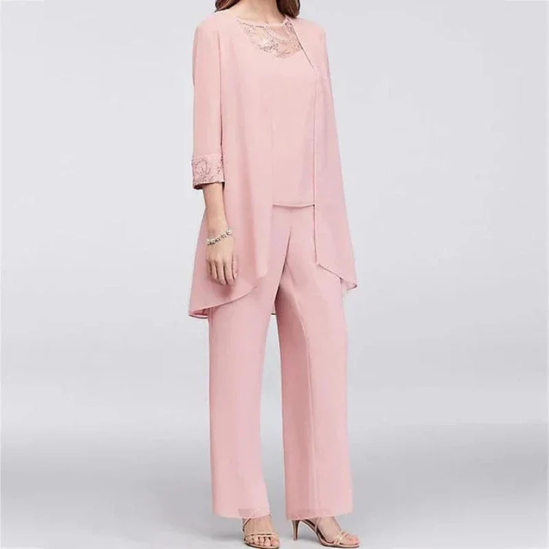Elegant Tredelat Set för Kvinnor med Lång Jacka & Vida Byxor | Perfekt för Formella Tillfällen