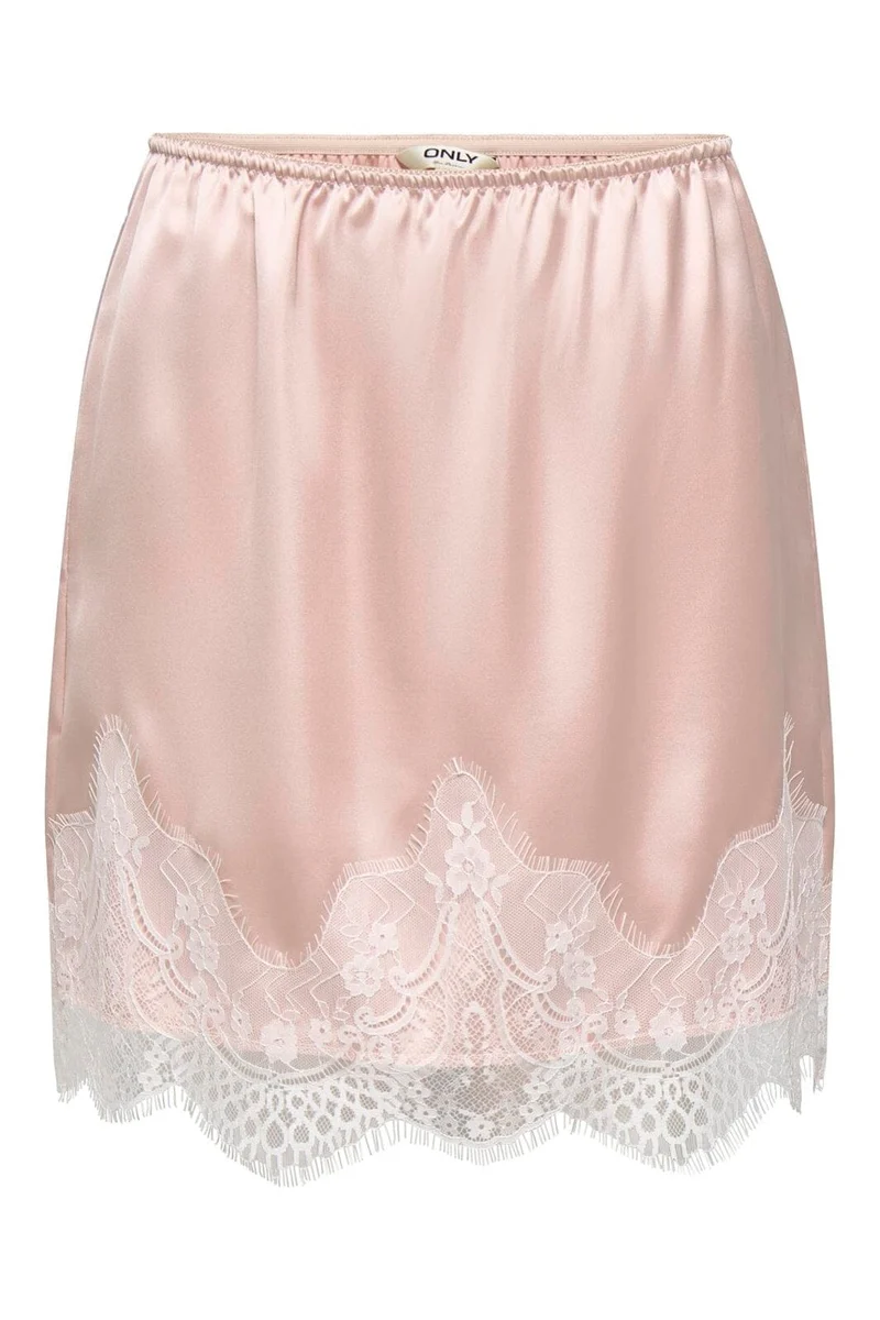 Only - Onlbella Short Satin Lace Skirt - 5128352 Lotus White Lace
