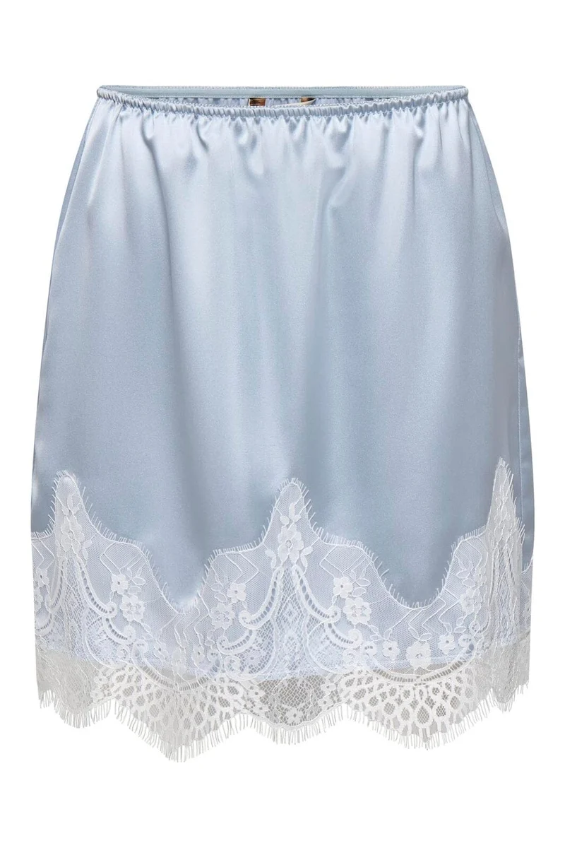 Only - Onlbella Short Satin Lace Skirt - 5128353 Niagara Mist White Lace