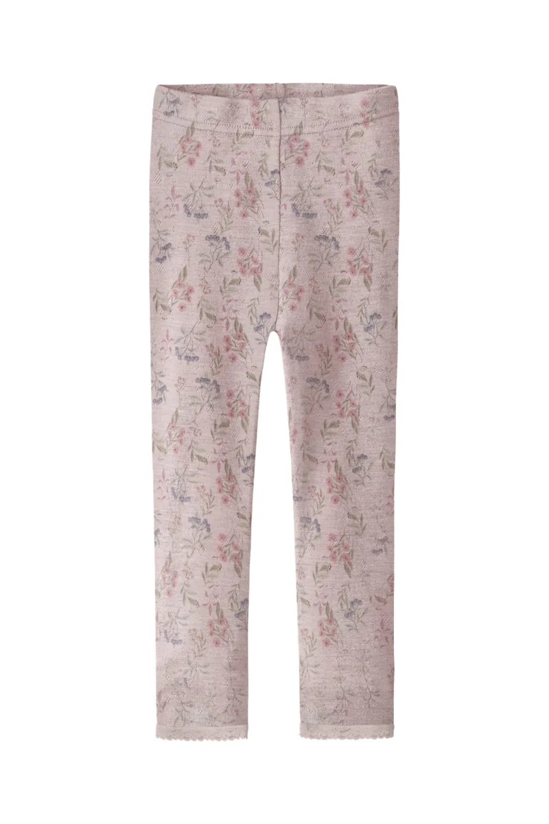 Name It - Nmfwang Wool Needle Legging - 4968554 Violet Ice Flowers + Leafs
