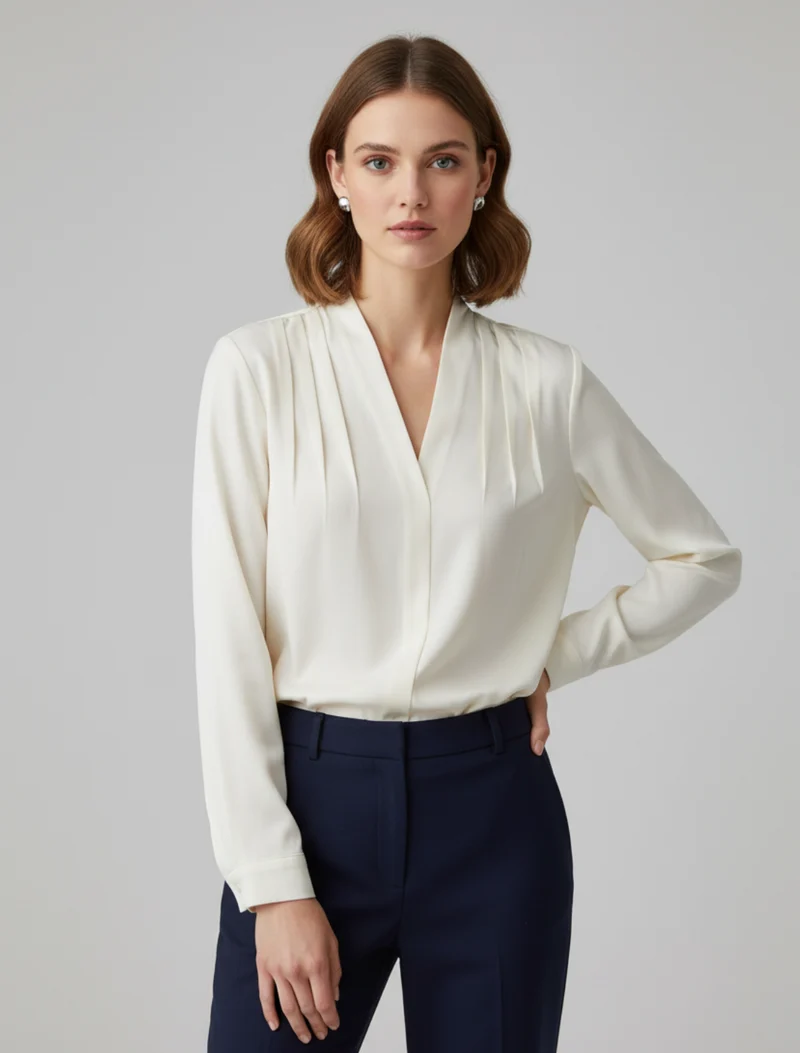 Elegant Puffärmad Blus i Satin med Skräddarsydd Midja för Stiliga Tillfällen