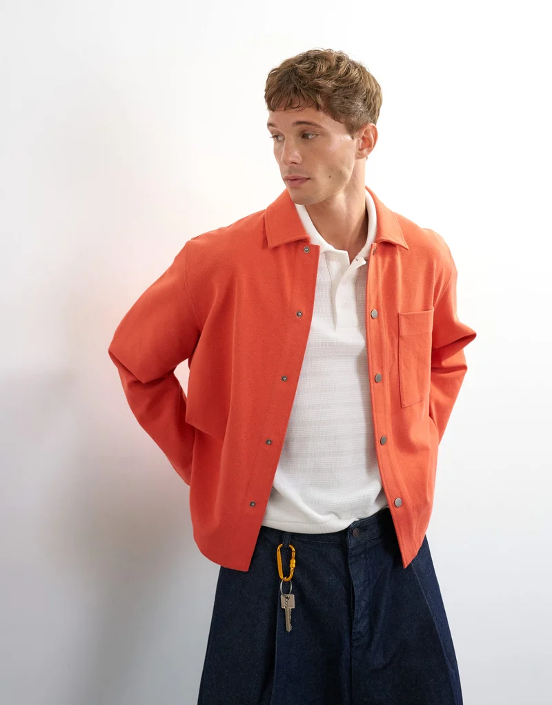 Topman boxy fit jersey shacket in coral