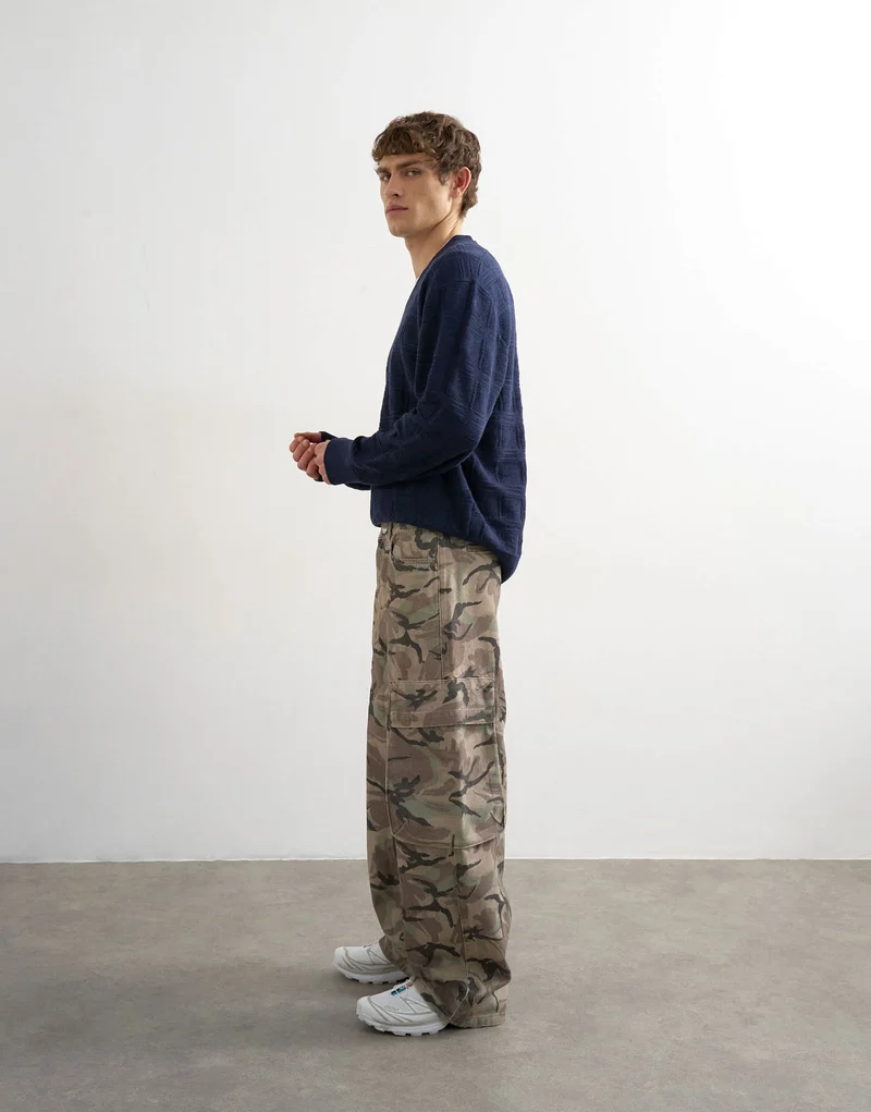 Topman baggy fit twill cargo in camo print