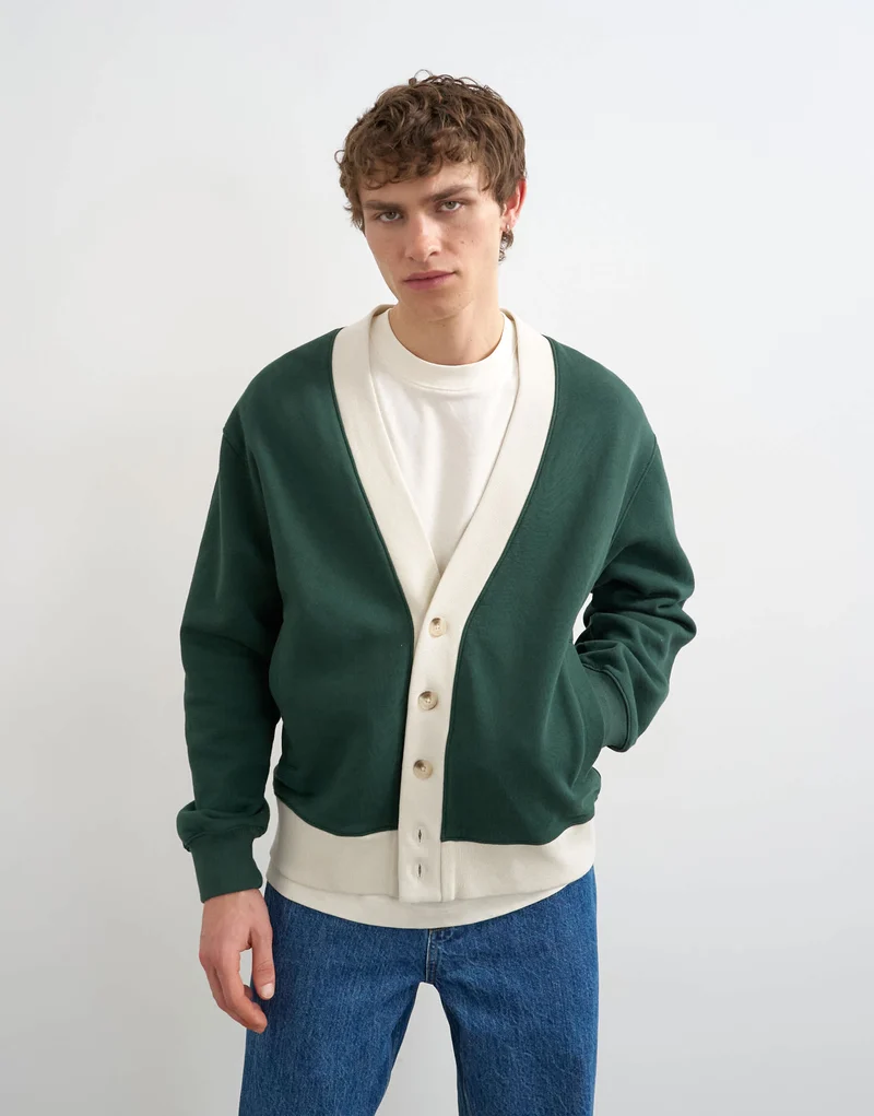 Topman classic fit retro cardigan in dark green