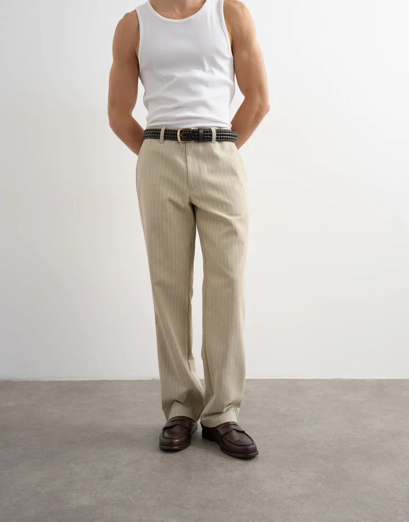 Topman wide leg stripe trouser in stone