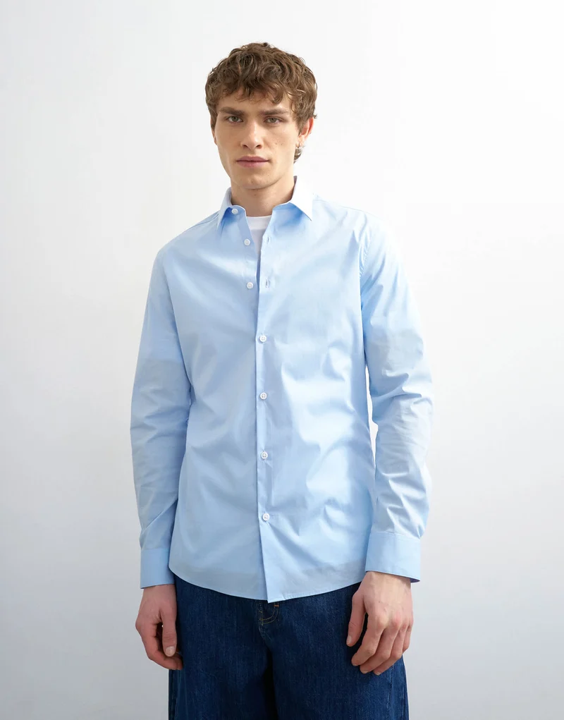 Topman slim fit long sleeve formal stretch shirt in light blue
