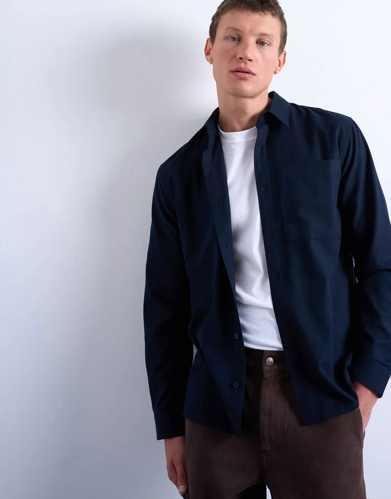 Topman regular fit flannel shirt in navy