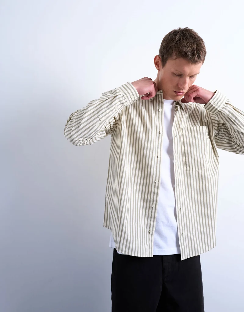 Topman relaxed fit stripe shirt in dusty green