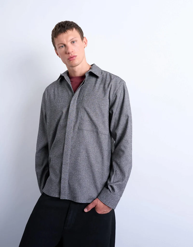 Topman relaxed fit textured shirt in salt & pepper