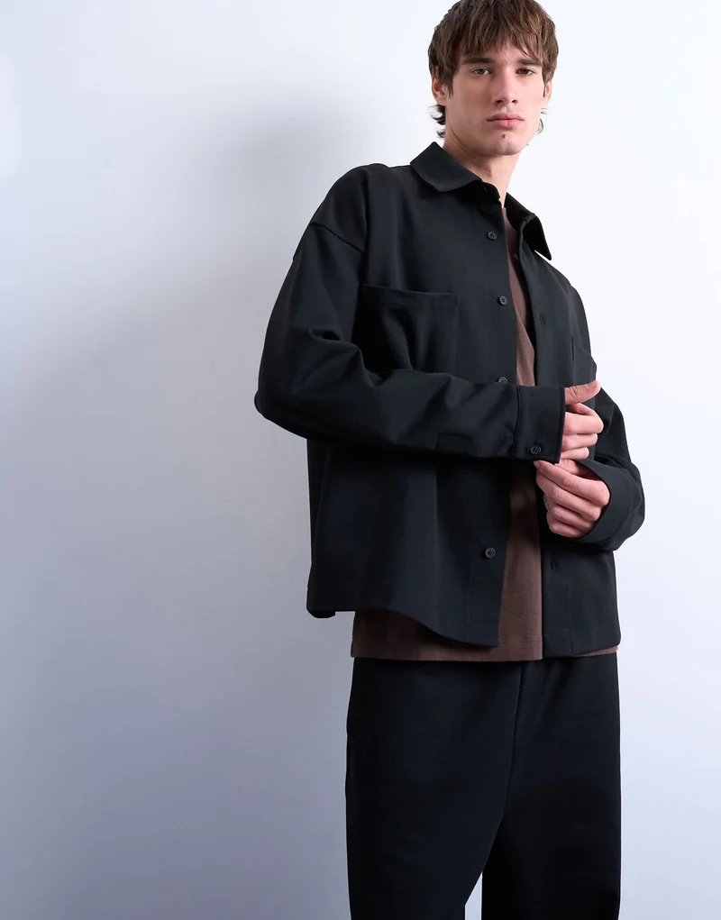 Topman fit double pocket jersey jacket in black