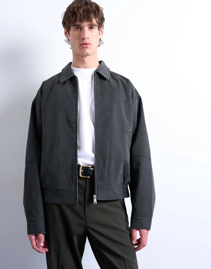 Topman suede effect jacket in washed grey