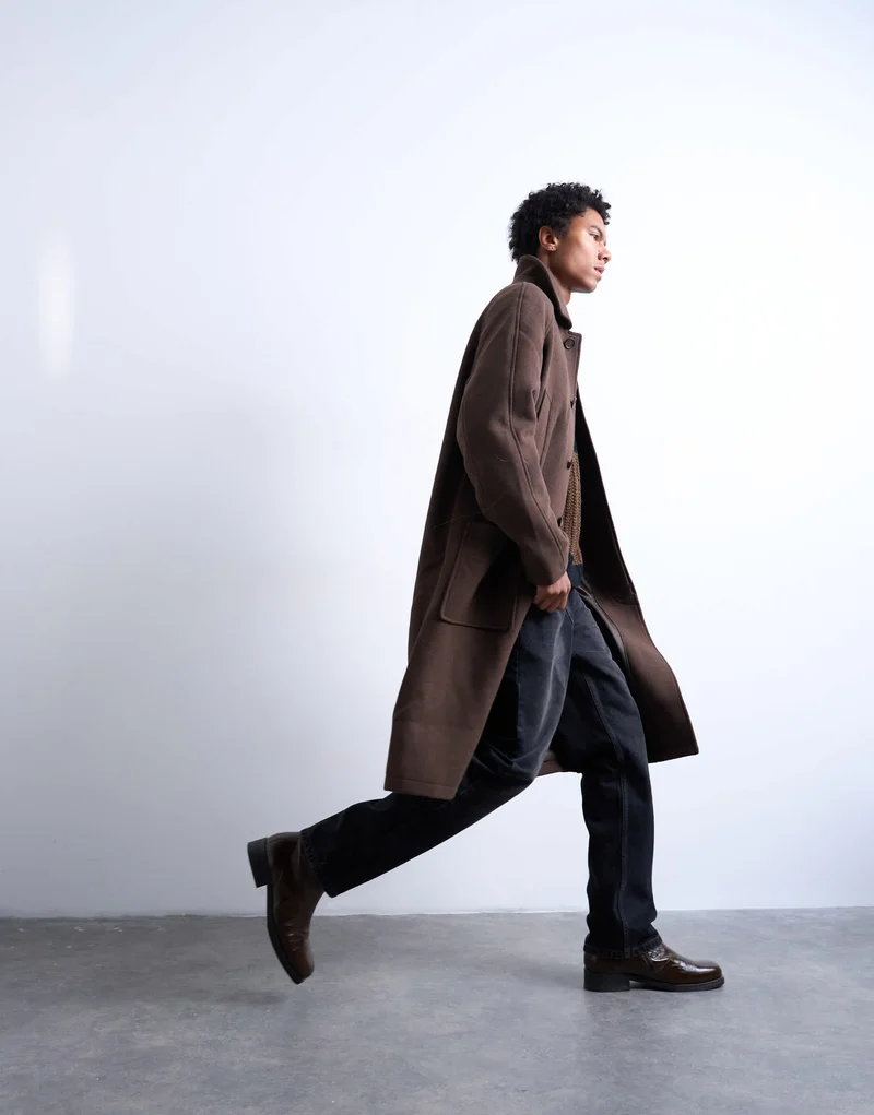 Topman premium wool blend raglan over coat in chocolate