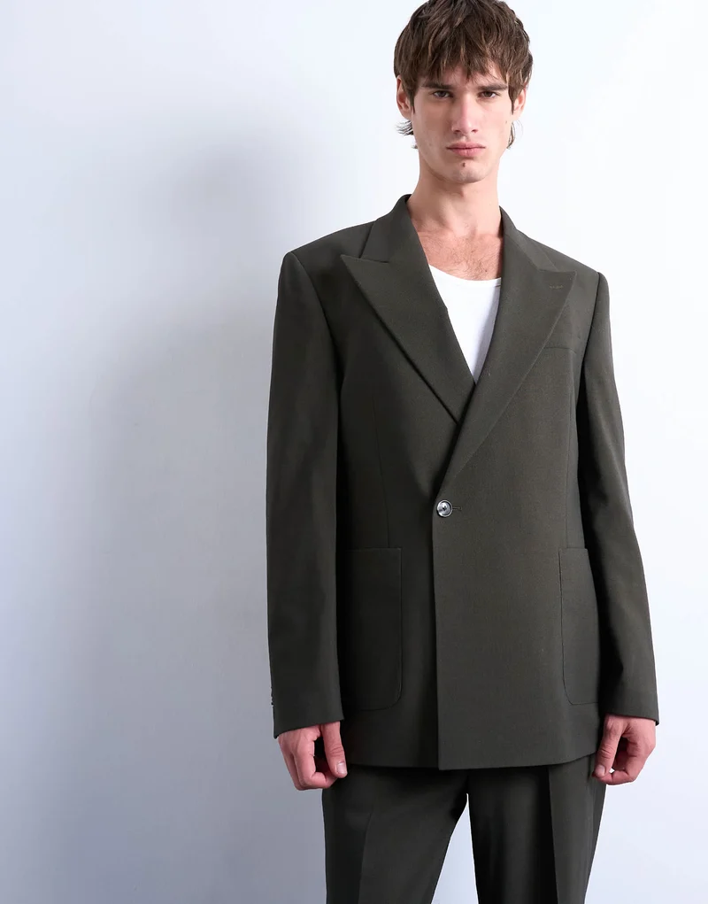 Topman relaxed wool touch suit jacket in dark green