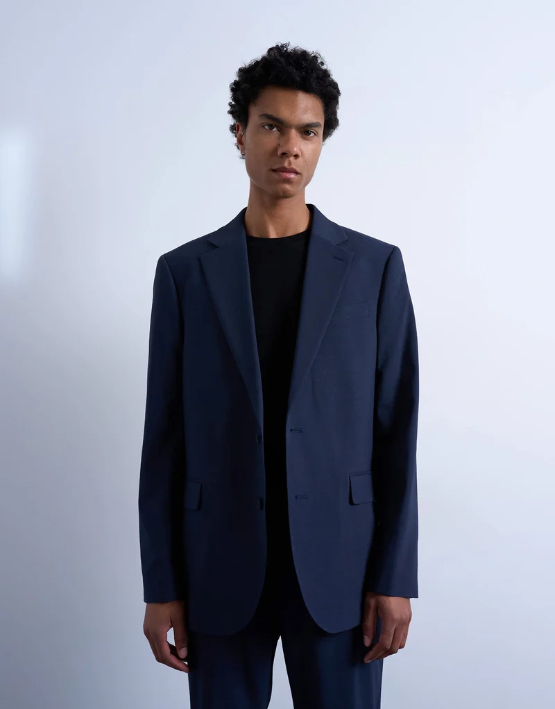 Topman relaxed wool touch suit jacket in navy