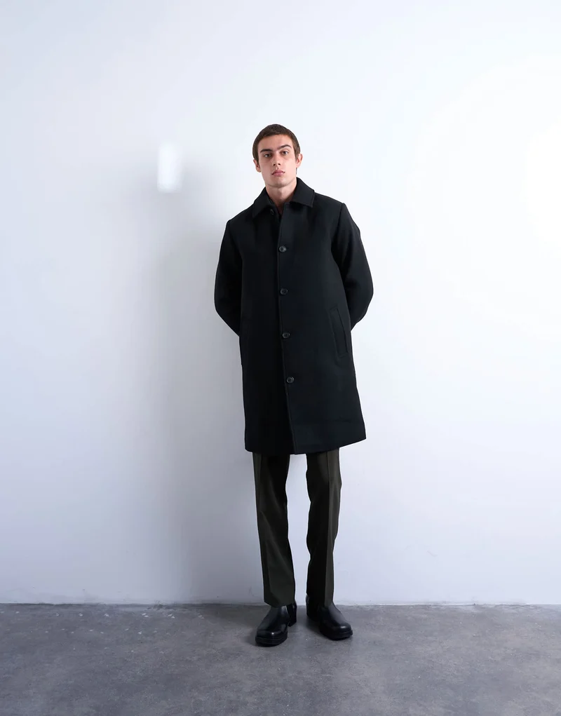 Topman wool blend car coat in black
