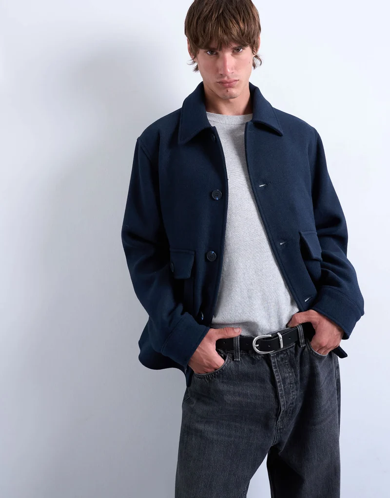 Topman wool blend shacket in navy