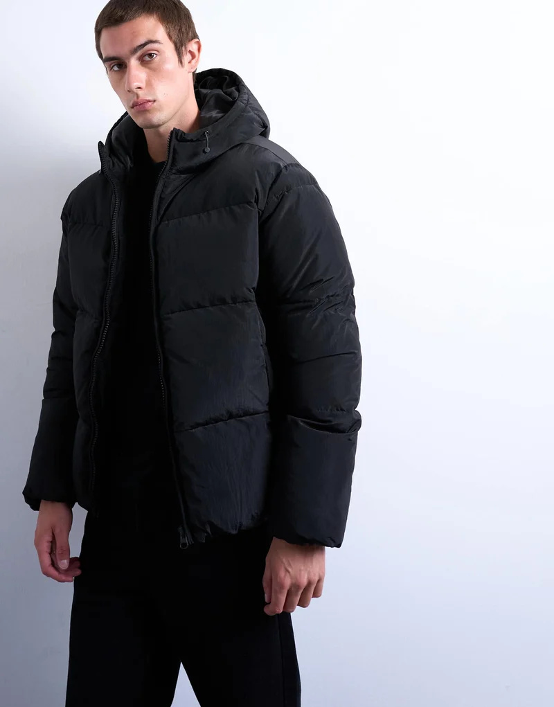 Topman textured puffer jacket in black