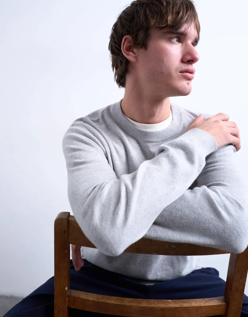 Topman essential knitted crew neck in light grey