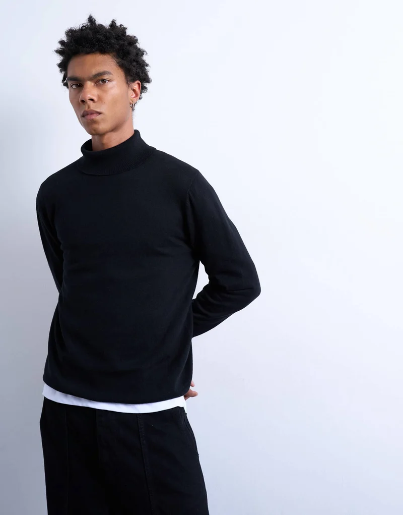 Topman essential knitted roll neck in black