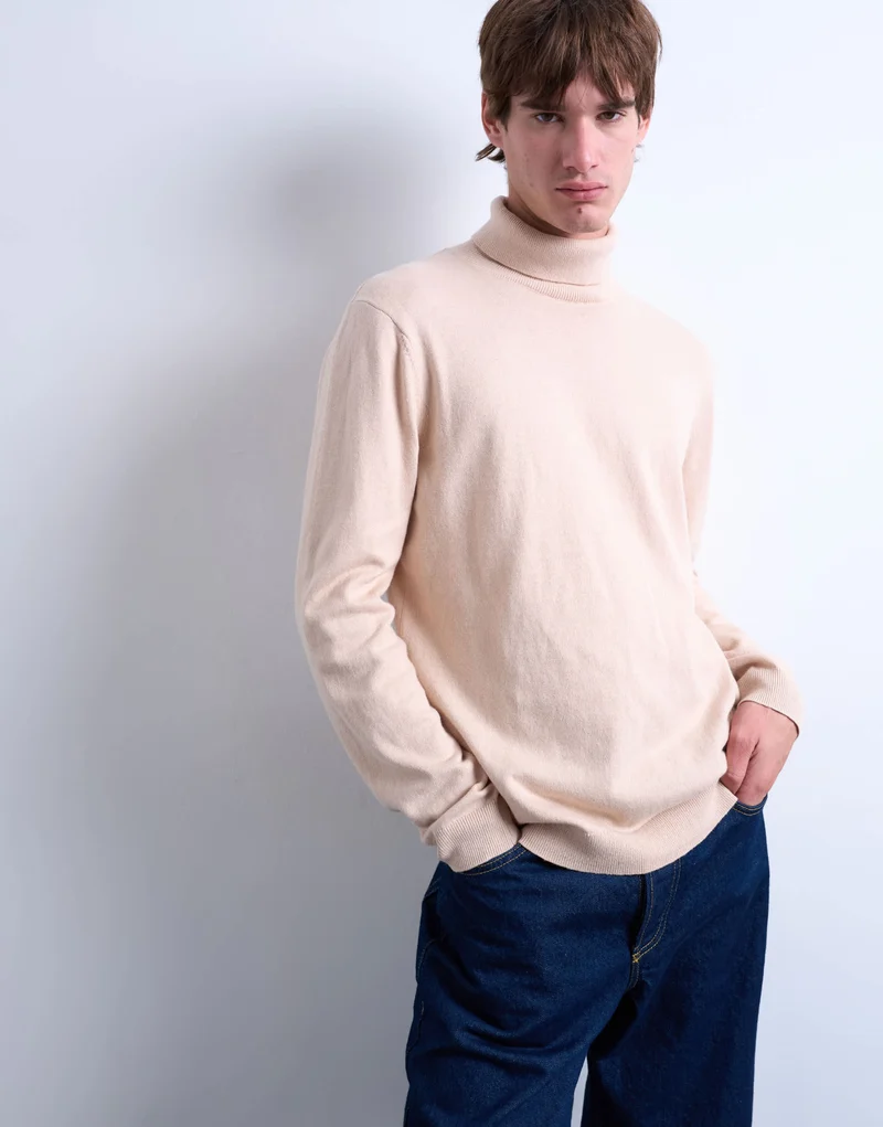 Topman essential knitted roll neck in stone