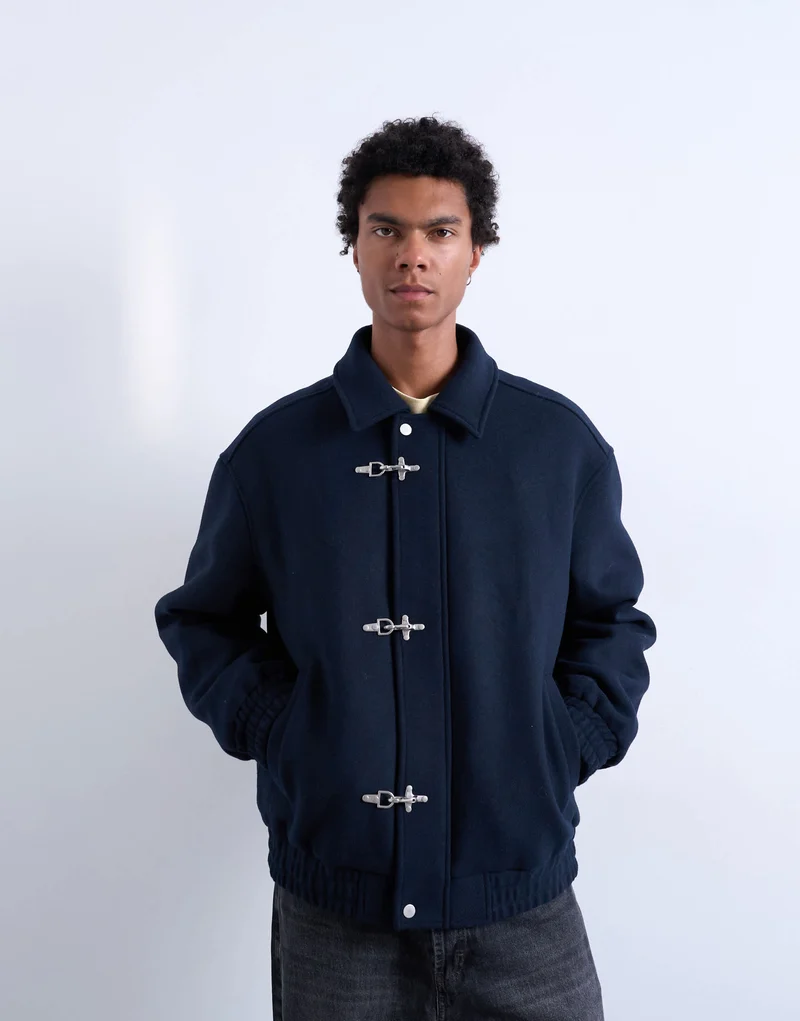 Topman fireman clasp wool blend jacket in navy