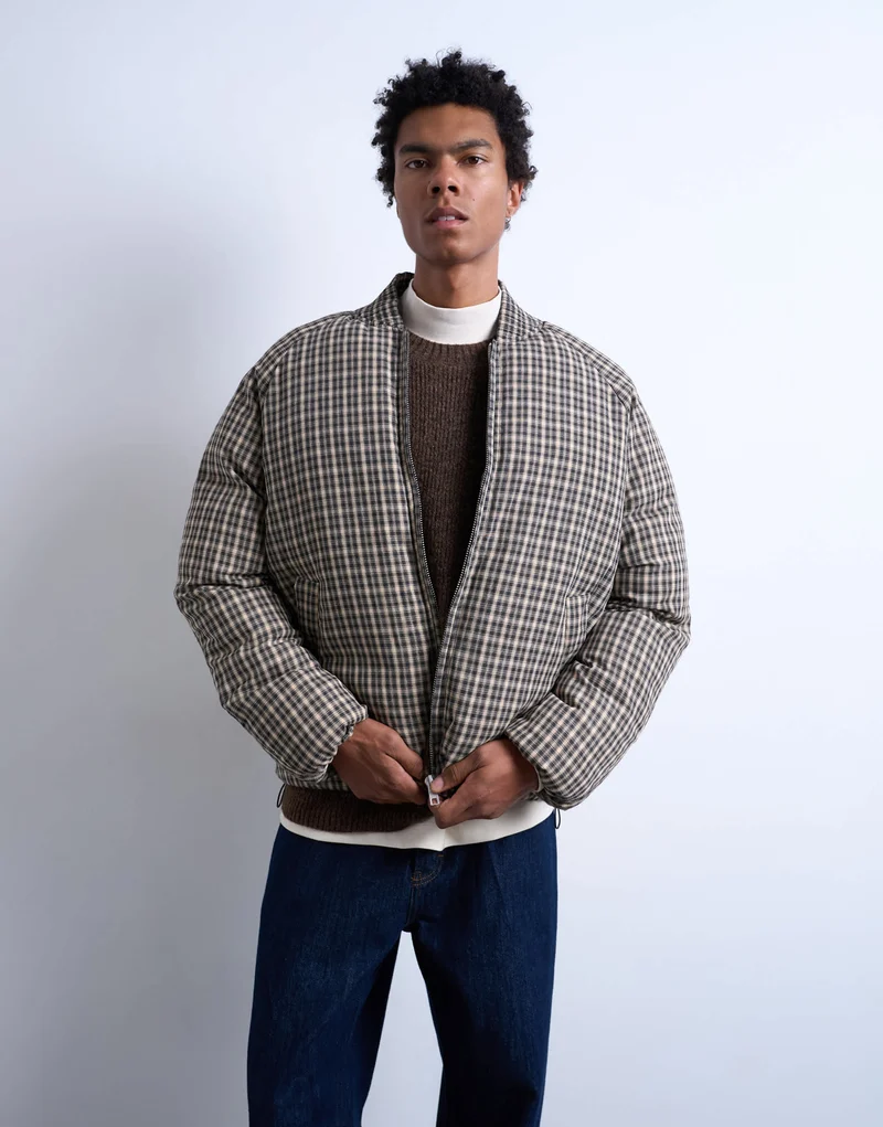 Topman checked puffer in black