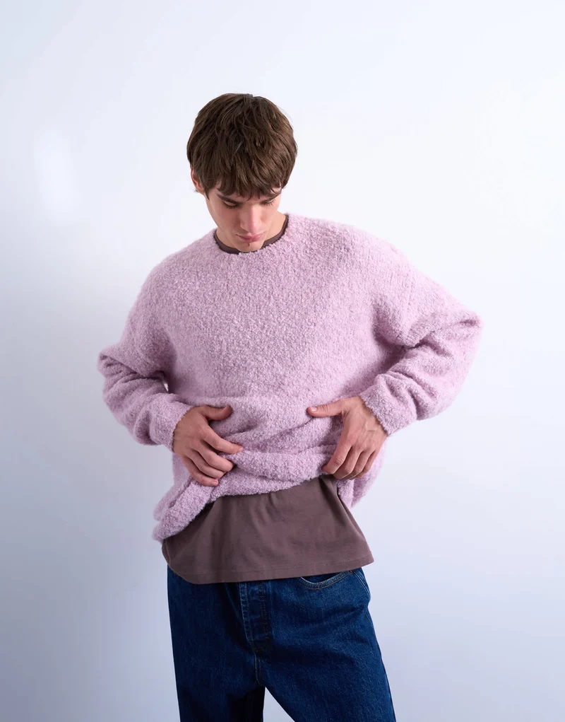 Topman relaxed fit boucle jumper in lilac