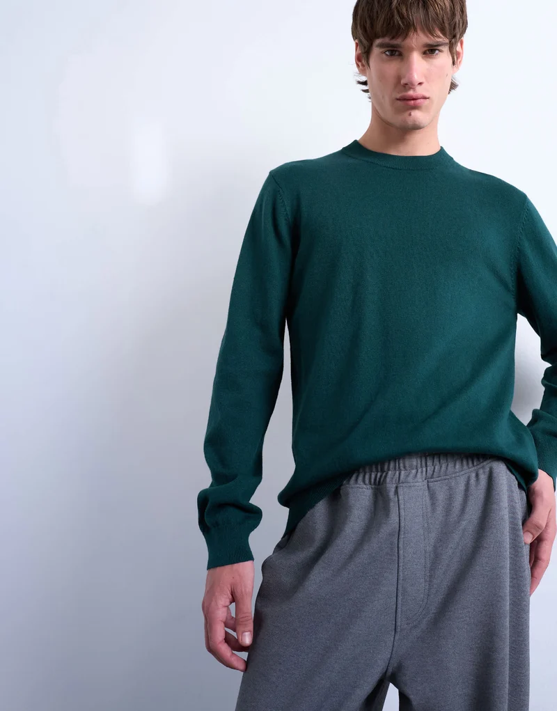 Topman essential knitted crew neck in dark green