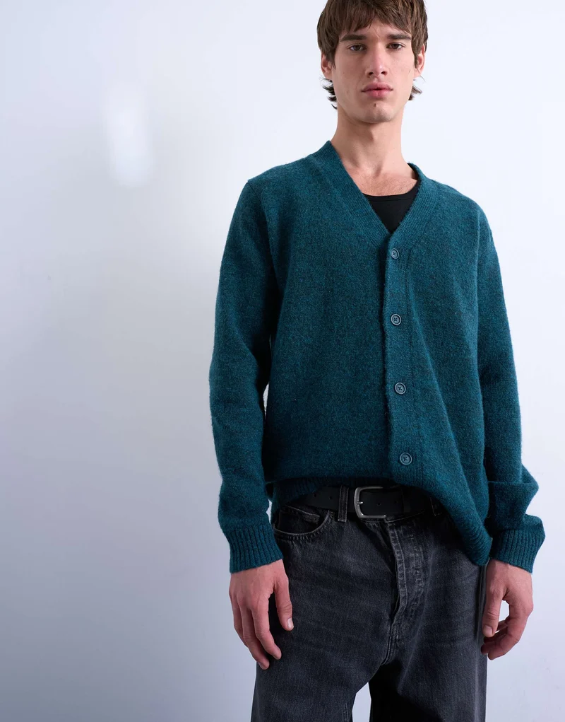 Topman oversized v neck cardigan in dark green
