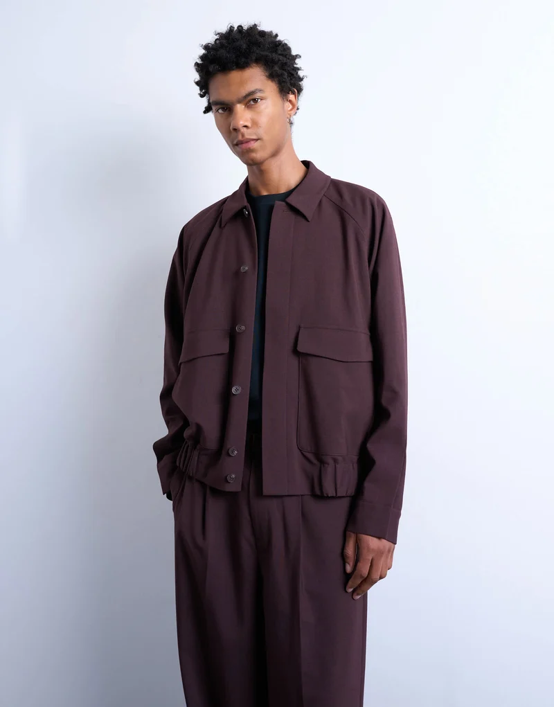 Topman smart harrington jacket in burgundy