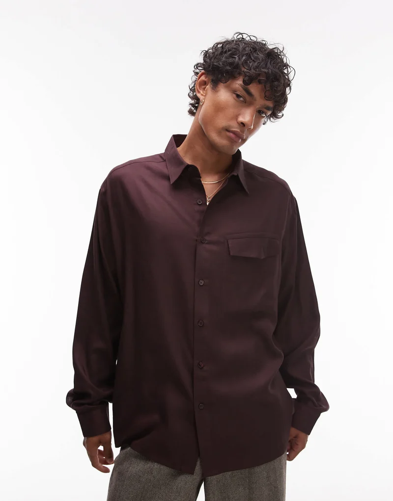 Topman oversized fit shirt in brown