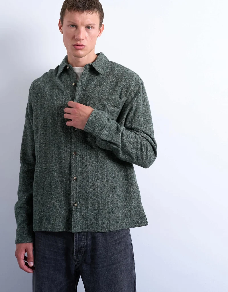 Topman relaxed fit marl textured shirt in green