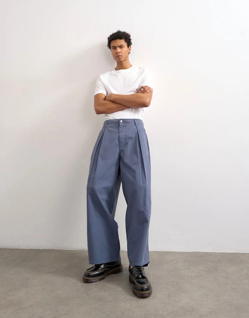 Topman pleated balloon fit canvas trouser with seam detail in blue
