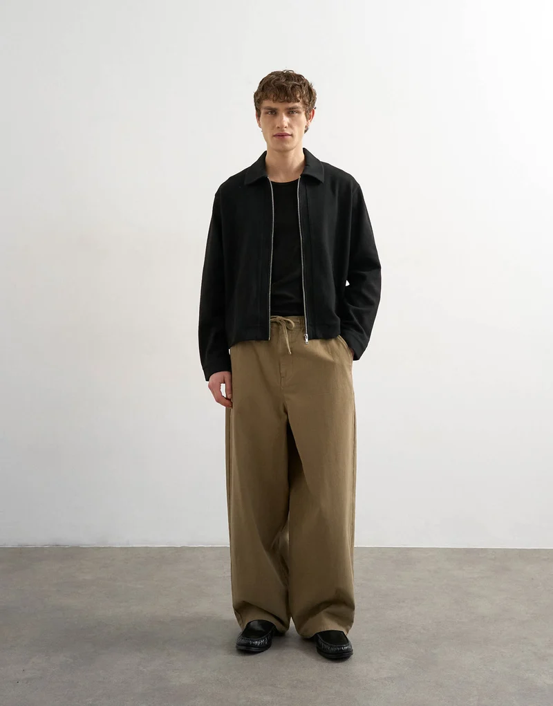 Topman baggy fit herringbone trousers in khaki