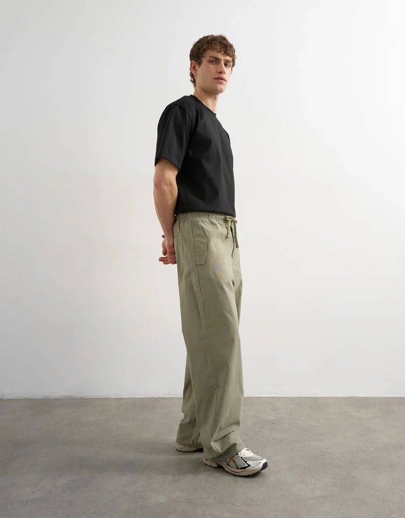 Topman baggy fit canvas cargo trouser in olive green
