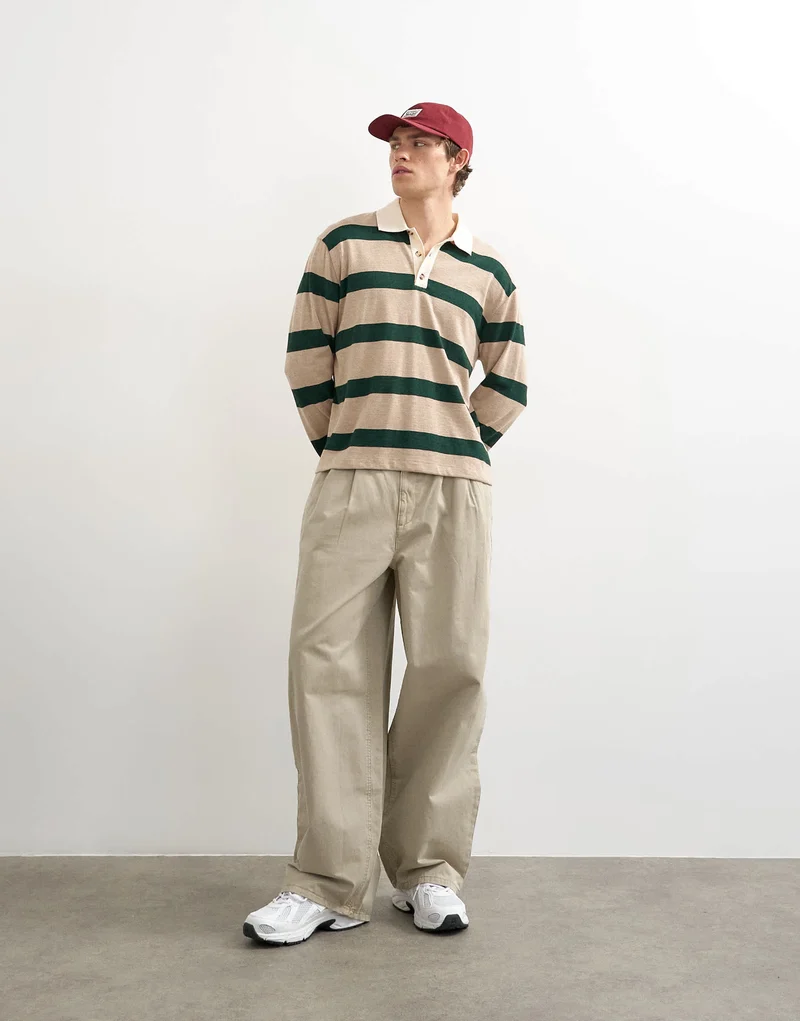 Topman baggy fit trousers with pleats in stone