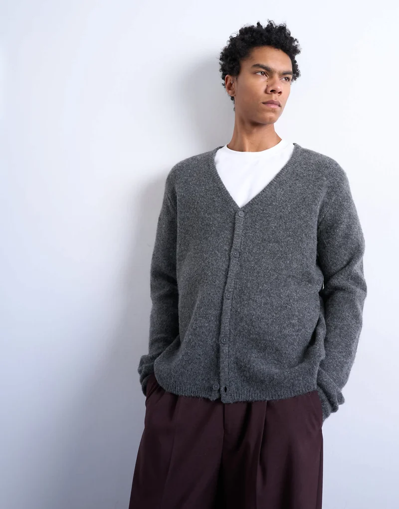 Topman regular fit knitted cardigan in charcoal