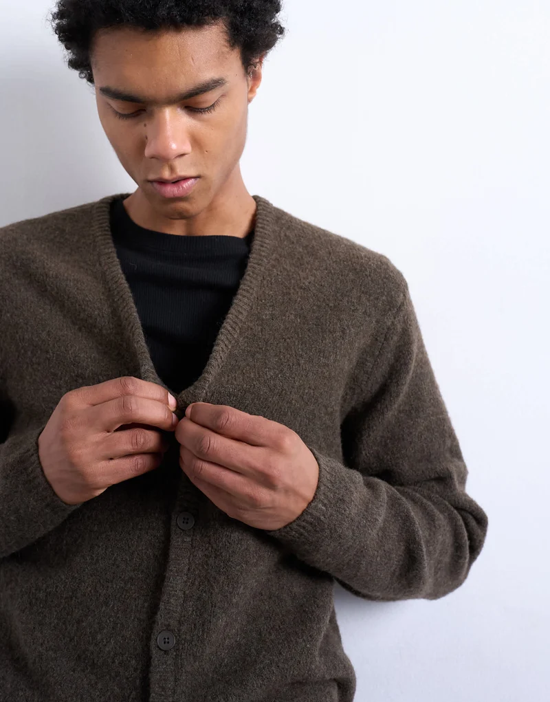 Topman regular fit knitted cardigan in brown