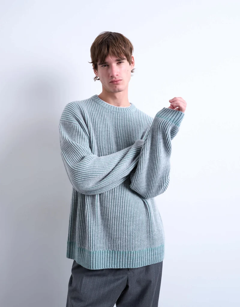 Topman relaxed fit knitted fisherman jumper in washed blue