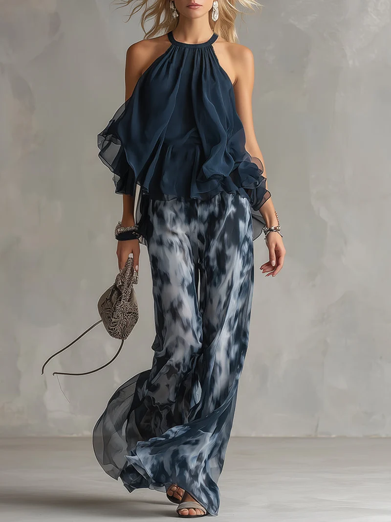Élise | Elegant och lätt set med flytande topp och vida byxor