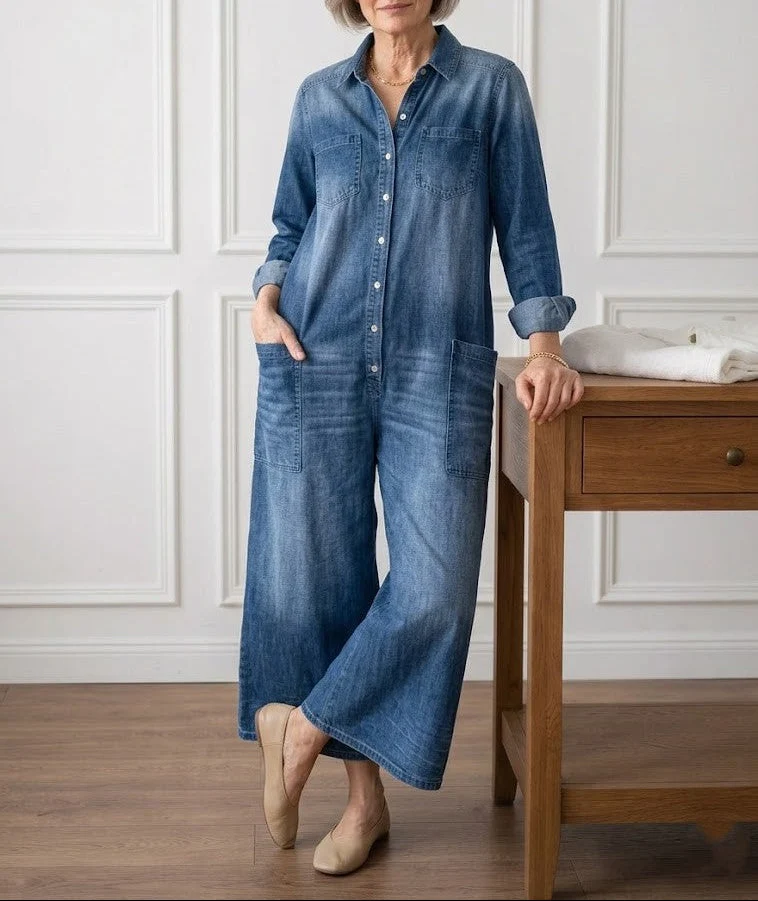 Diana | Mjuk denimbyxdress i tvättad bomull med knappar