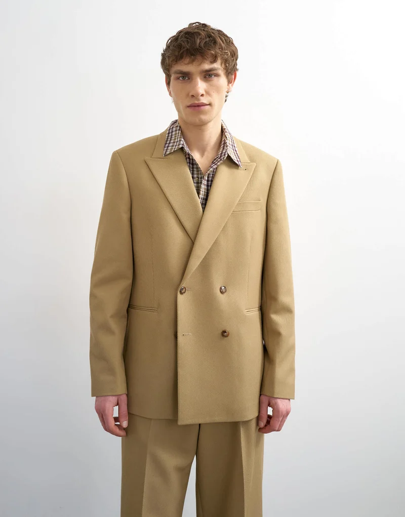 Topman relaxed twill suit jacket in beige