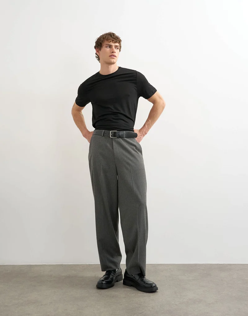 Topman relaxed fit pinstripe trouser in charcoal