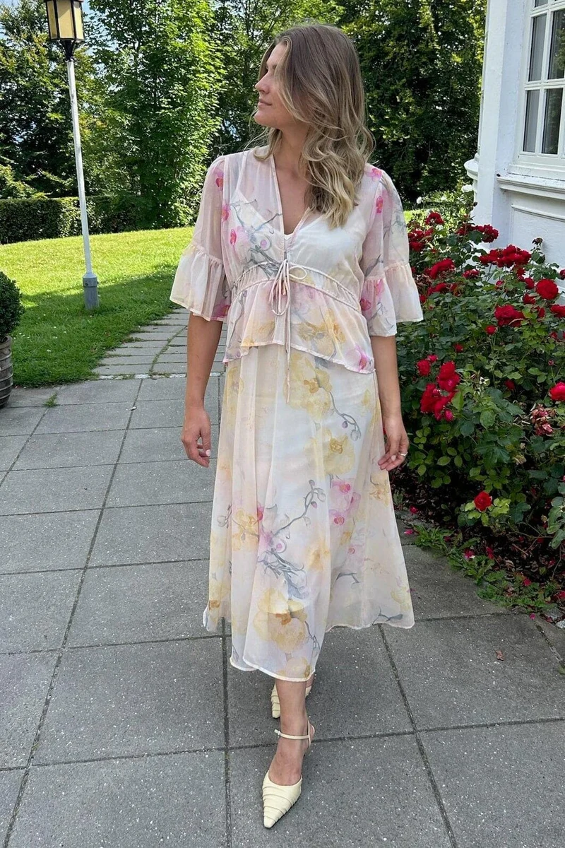 YAS - Yasblomina 2/4 Ankle Dress - 5010329 Afterglow Blomina Aop
