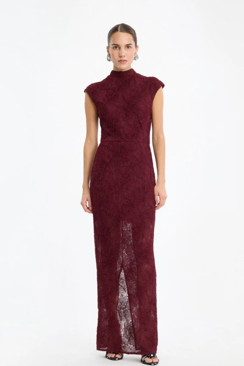 Rotate - Flower Mesh Maxi Dress 116273741 - 741 Decadent Chocolate